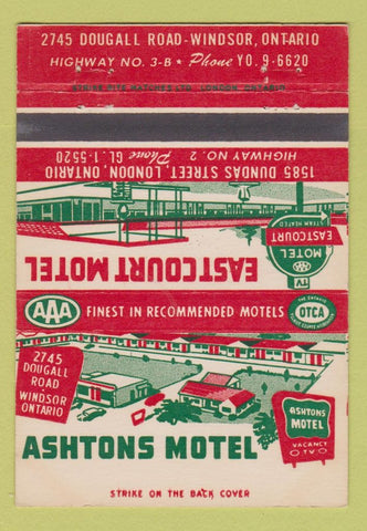 Matchbook Cover - Ashtons Motel Eastcourt Windsor ON 40 Strike