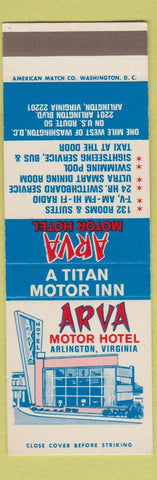 Matchbook Cover - Arva Motor Hotel Arlington VA SAMPLE