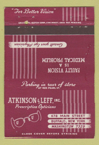 Matchbook Cover - Atkinson Leff Optical Buffalo NY 40 Strike
