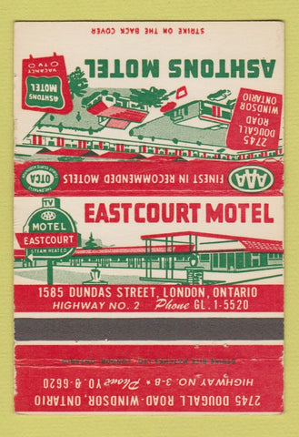 Matchbook Cover - Ashtons Motel Eastcourt Windsor ON 40 Strike