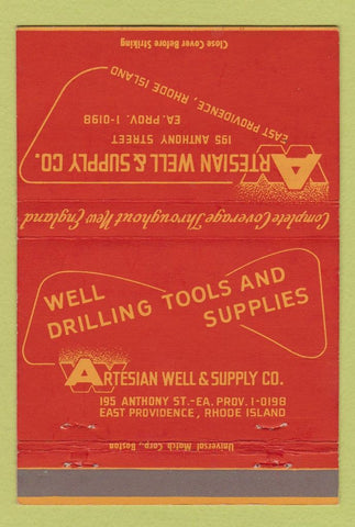 Matchbook Cover - Artesian Well Supply East Providence RI 40 Strike