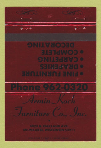 Matchbook Cover - Armin Koch Furniture Milwaukee WI 40 Strike
