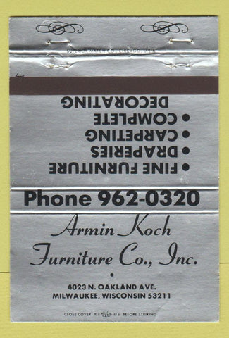 Matchbook Cover - Armin Koch Furniture Milwaukee WI 40 Strike