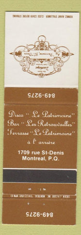 Matchbook Cover - Au Patrimoine ST Denis Montreal QC Disco