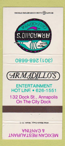 Matchbook Cover - Armadillo's Chille Chomper Mexican Annapolis MD 30 Strike