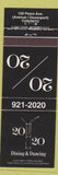 Matchbook Cover - 20 20 Restaurant Toronto ON