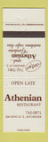 Matchbook Cover - Athenian Restaurant Kitchener ON