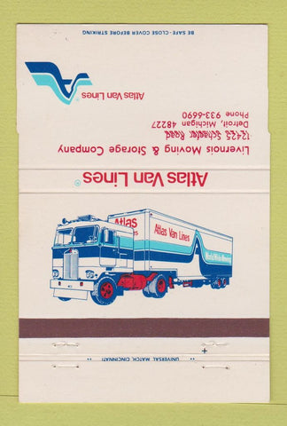 Matchbook Cover - Atlas Van Lines Trucking Detroit MI 40 Strike