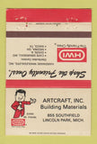 Matchbook Cover - Artcraft Building Materials Lincoln Park MI WEAR 40 Strike