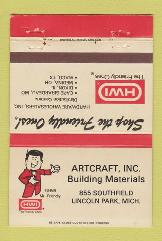 Matchbook Cover - Artcraft Building Materials Lincoln Park MI WEAR 40 Strike