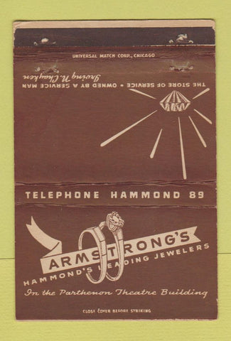 Matchbook Cover - Armstrong's Jewelry Hammond IN? Low phone WEAR 40 Strike