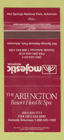 Matchbook Cover - Arlington Resort Hotel Hot Springs National Park AR 30 Strike