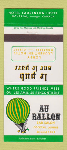 Matchbook Cover - Au Ballon Baloon Montreal QC Laurentien Hotel 30 Strike