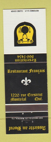 Matchbook Cover - Assiette au Boeuf Montreal QC