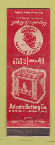 Matchbook Cover - Atlantic Car Battery Boston MA