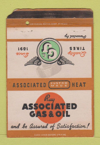 Matchbook Cover - Associated oil gas G&J Tires Indianapolis IN WORN 40 Strike