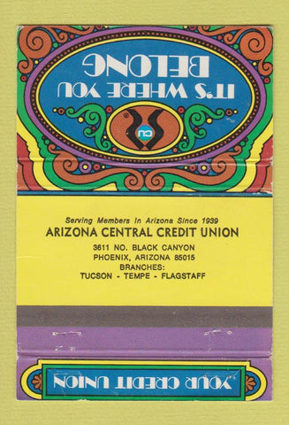 Matchbook Cover - Arizona Central Credit Union Phoenix Tucson AZ 40 Strike