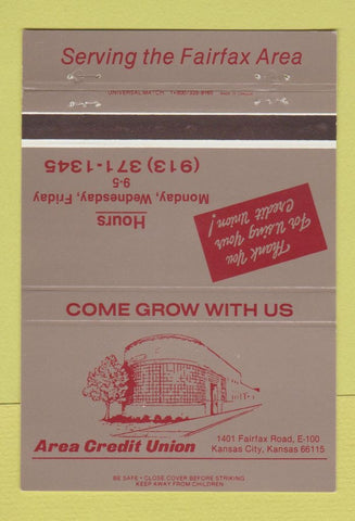 Matchbook Cover - Area Credit Union Kansas City MO 40 Strike