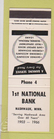 Matchbook Cover - 1st National Bank Nashwauk MN 1966
