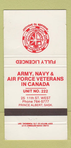 Matchbook Cover - Army Navy Air Force Veterans Canada Prince Albert SK 30 Strike