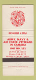 Matchbook Cover - Army Navy Air Force Veterans Canada Prince Albert SK 30 Strike