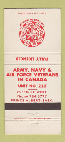 Matchbook Cover - Army Navy Air Force Veterans Canada Prince Albert SK 30 Strike