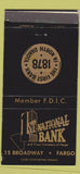Matchbook Cover - 1st National Bank Fargo ND 30 Strike