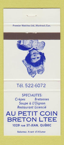 Matchbook Cover - Au Petit Coin Breton St Jean QC 30 Strike