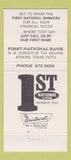 Matchbook Cover - 1st National Bank Athens TX 30 Strike
