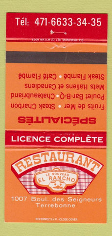 Matchbook Cover - Restaurant Le Nouveau El Rancho Terrebonne QC 30 Strike