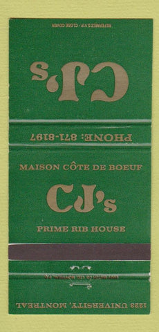 Matchbook Cover - CJ's Prime Rib Montreal QC 30 Strike