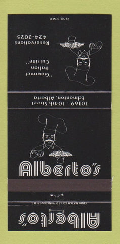 Matchbook Cover - Alberto's Italian Edmonton AB 30 Strike