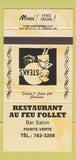 Matchbook Cover - Restaurant Au Feu Follet Pointe Verte QC YELLOW 30 Strike