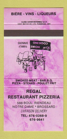 Matchbook Cover - Regal Restaurant Pizza Brossard QC PINK 30 Strike