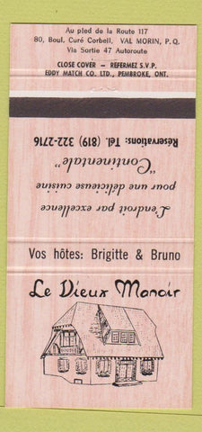 Matchbook Cover - Le Dieux Manoir Val Morin QC 30 Strike