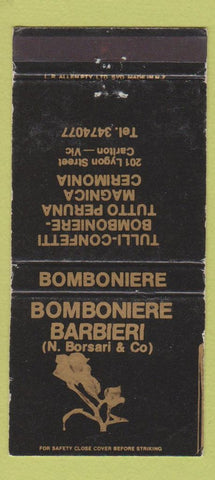 Matchbook Cover - Bomboniere Barbieri Carlton Vic New Zealand WEAR 30 Strike