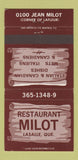 Matchbook Cover - Restaurant Milot Lasalle QC 30 Strike