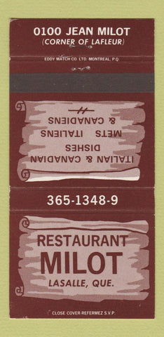 Matchbook Cover - Restaurant Milot Lasalle QC 30 Strike