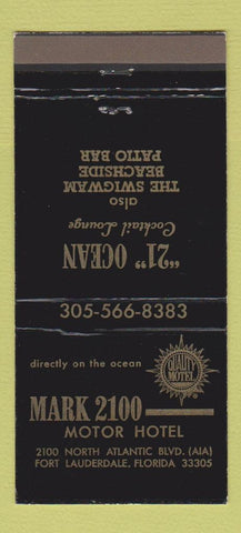 Matchbook Cover - Mark 2100 Motor Hotel Fort Lauderdale FL 30 Strike