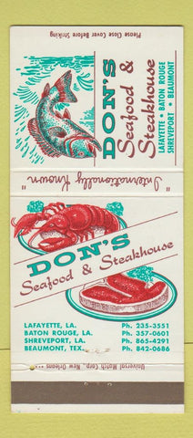 Matchbook Cover - Don's Seafood Lafayette Baton Rouge Shreveport LA 30 Strike