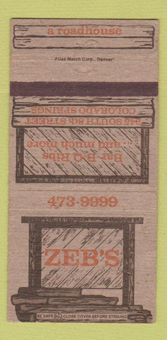 Matchbook Cover - Zeb's Roadhouse BBQ Colorado Springs 30 Strike