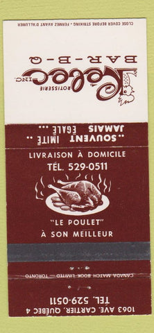 Matchbook Cover - Kebec BBQ Quebec QC chicken 30 Strike