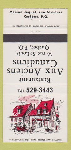 Matchbook Cover - Restaurant Aux Anciens Canadiens Quebec QC 30 Strike