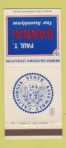 Matchbook Cover - Paul T Bannai Assemblyman CA Legislature 30 Strike