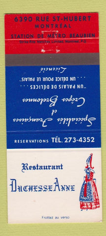 Matchbook Cover - Restaurant Duchesse Anne Montreal QC girlie 30 Strike
