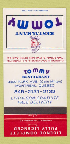 Matchbook Cover - Restaurant Tommy Montreal QC 30 Strike