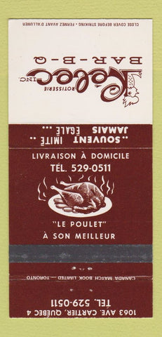 Matchbook Cover - Kebec BBQ Quebec QC chicken 30 Strike