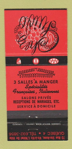 Matchbook Cover - Chez Suido? Quebec QC 30 Strike