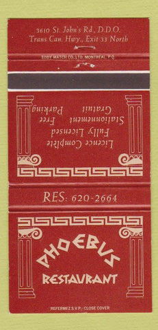 Matchbook Cover - Phoebus Restaurant  #1 30 Strike