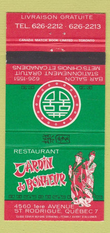 Matchbook Cover - Jardin du Bonheur Chinese Quebec QC 30 Strike